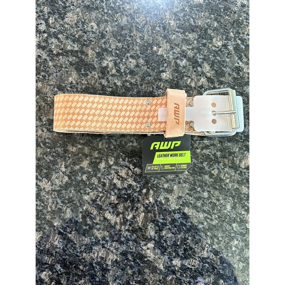NWT AWP Leather Work Belt 50" Light Brown Metal Roller Buckle Heavy‎ Duty Tool